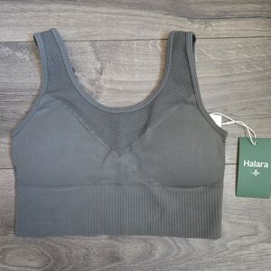 NWT Halara Seamless V-Mesh Sports Bra Grey Sz Small Medium Impact Yoga Bralette